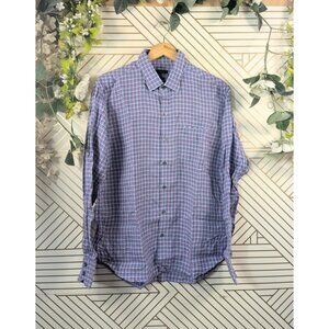 Zachary Prell Men's Purple Plaid Button-Up Long Sleeve Casual Shirt 100% Linen L